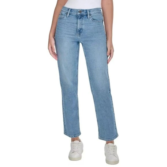 Calvin Klein Women's Size 12 High Rise Straight Leg Jeans Light Blue 27" Inseam - Picture 3 of 10
